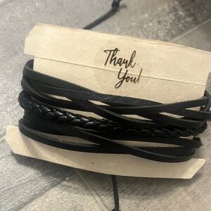 Unbranded Black Multi-Strand Leather Wrap Bracelet for Men